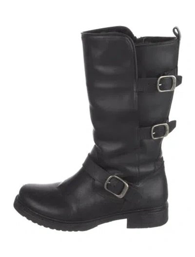 Pre-owned Frye Leather Moto Boots In Black