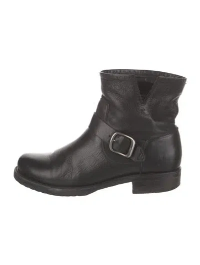 Pre-owned Frye Leather Moto Boots In Black
