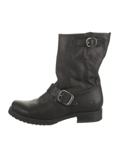Pre-owned Frye Leather Moto Boots In Black