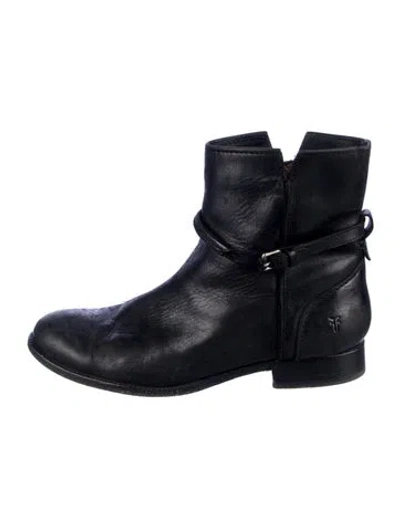 Pre-owned Frye Leather Moto Boots In Black
