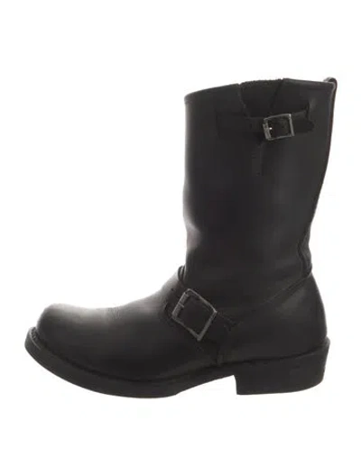 Pre-owned Frye Leather Moto Boots In Black