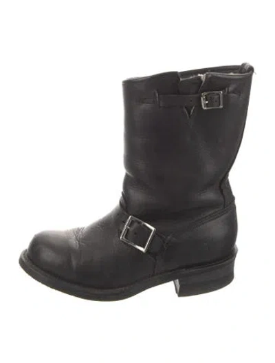 Pre-owned Frye Leather Moto Boots In Black