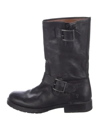 Pre-owned Frye Leather Moto Boots In Black