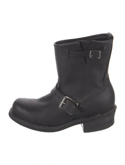 Pre-owned Frye Leather Moto Boots In Black