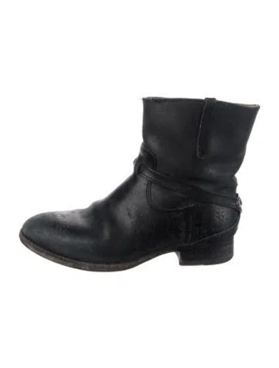 Pre-owned Frye Leather Moto Boots In Black