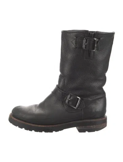 Pre-owned Frye Leather Moto Boots In Black