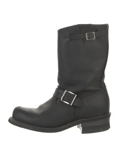 Pre-owned Frye Leather Moto Boots In Black