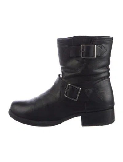 Pre-owned Frye Leather Moto Boots In Black