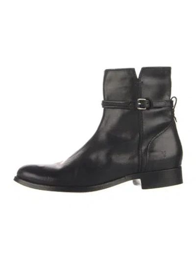 Pre-owned Frye Leather Moto Boots In Black