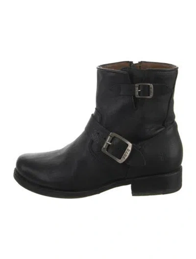 Pre-owned Frye Leather Moto Boots In Black