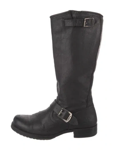 Pre-owned Frye Leather Moto Boots In Black