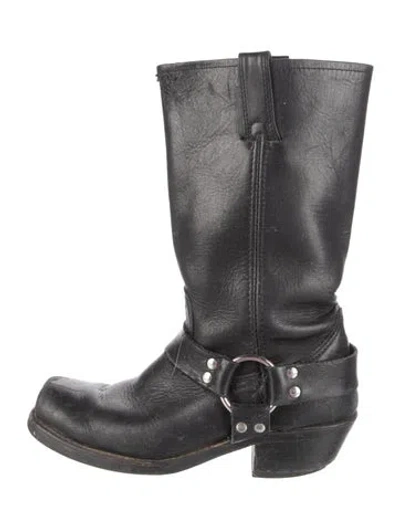 Pre-owned Frye Leather Moto Boots In Black