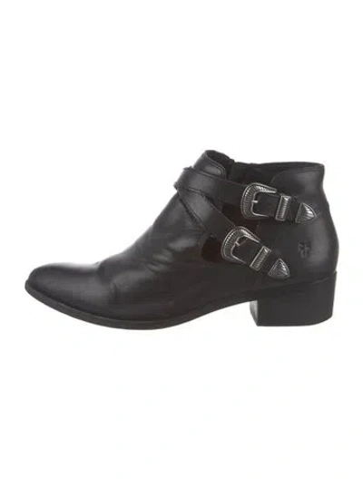 Pre-owned Frye Leather Moto Boots In Black