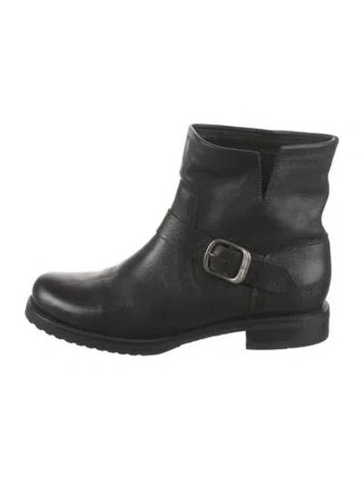 Pre-owned Frye Leather Moto Boots In Black