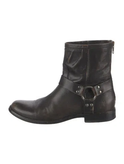 Pre-owned Frye Leather Moto Boots In Black