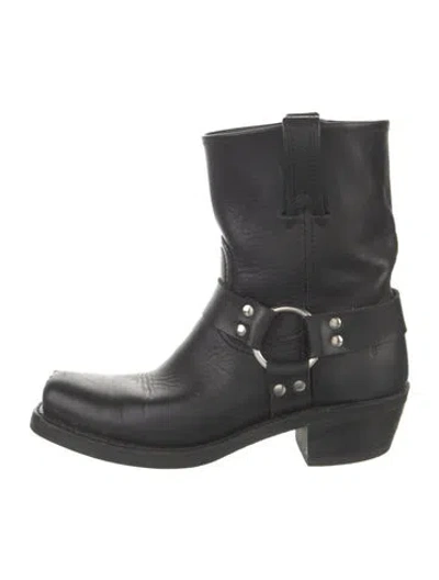 Pre-owned Frye Leather Moto Boots In Black