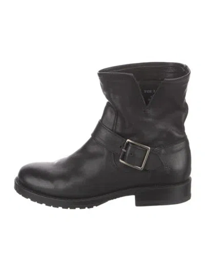 Pre-owned Frye Leather Moto Boots In Black