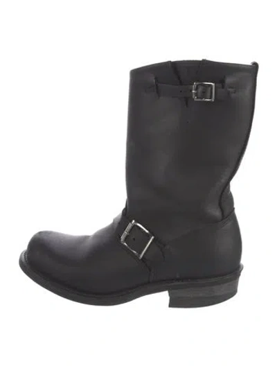 Pre-owned Frye Leather Moto Boots In Black