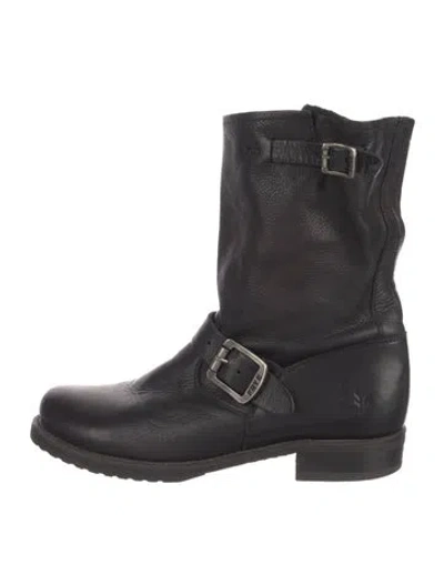 Pre-owned Frye Leather Moto Boots In Black