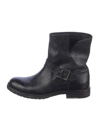 Pre-owned Frye Leather Moto Boots In Black