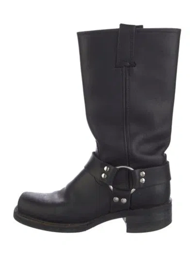 Pre-owned Frye Leather Moto Boots In Black
