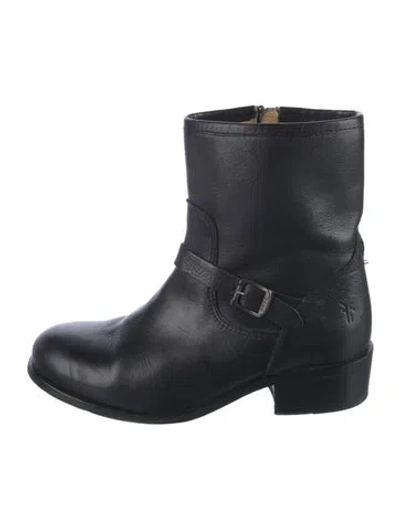 Pre-owned Frye Leather Moto Boots In Black