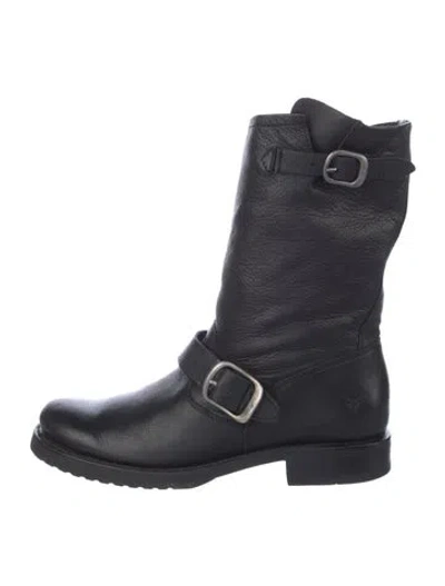 Pre-owned Frye Leather Moto Boots In Black