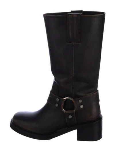 Pre-owned Frye Leather Moto Boots In Black