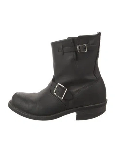 Pre-owned Frye Leather Moto Boots In Black