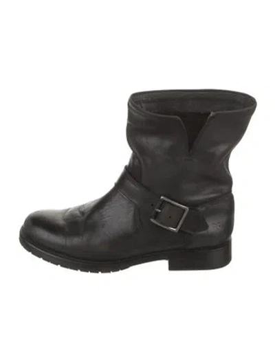 Pre-owned Frye Leather Moto Boots In Black