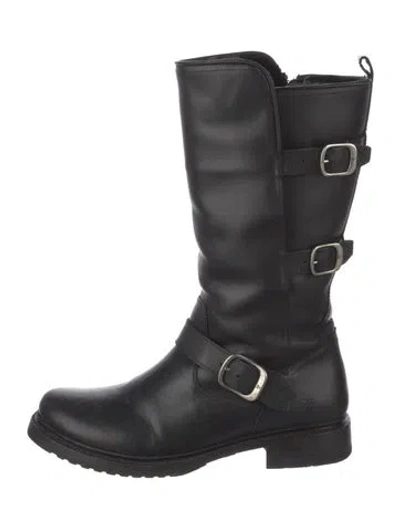 Pre-owned Frye Leather Moto Boots In Black