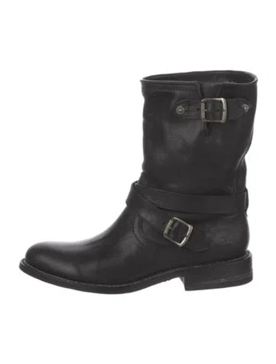 Pre-owned Frye Leather Moto Boots In Black