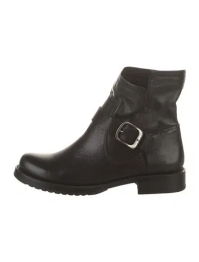 Pre-owned Frye Leather Moto Boots In Black