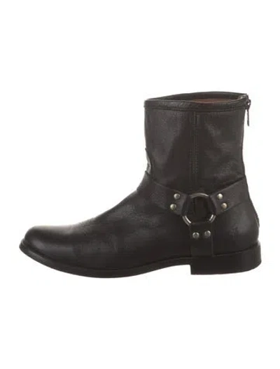 Pre-owned Frye Leather Moto Boots In Black