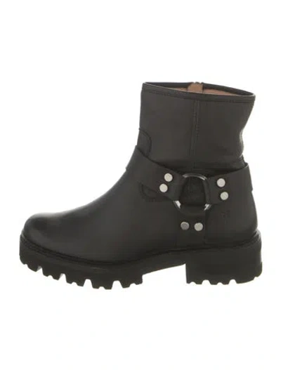 Pre-owned Frye Leather Moto Boots In Black