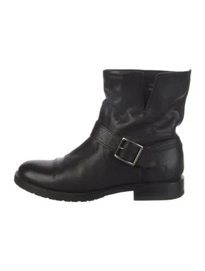 Pre-owned Frye Leather Moto Boots In Black