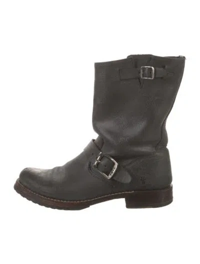 Pre-owned Frye Leather Moto Boots In Black