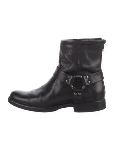 Pre-owned Frye Leather Moto Boots In Black