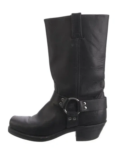 Pre-owned Frye Leather Moto Boots In Black