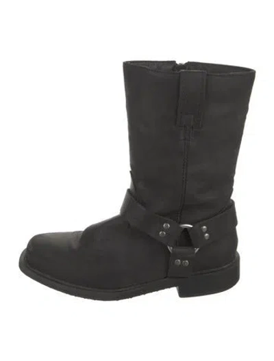 Pre-owned Frye Leather Moto Boots In Black