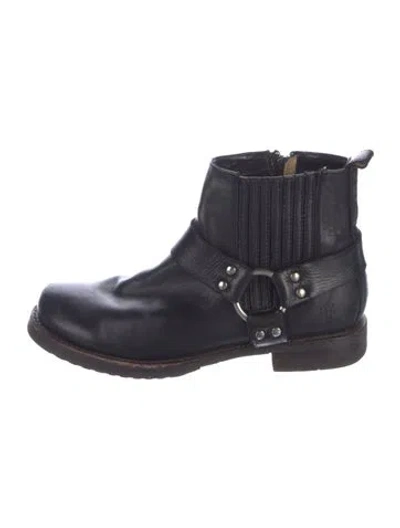 Pre-owned Frye Leather Moto Boots In Black