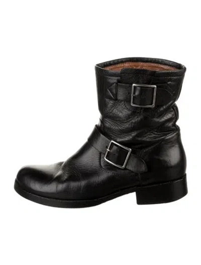 Pre-owned Frye Leather Moto Boots In Black