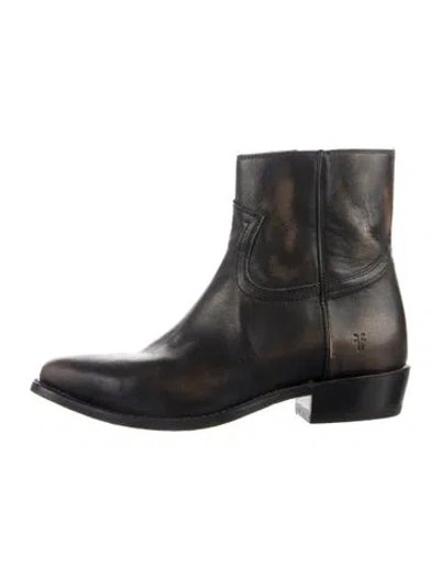 Pre-owned Frye Leather Moto Boots In Black