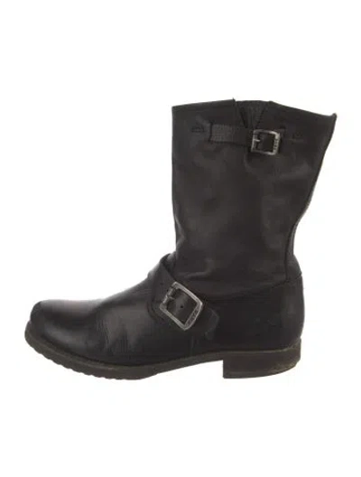 Pre-owned Frye Leather Moto Boots In Black