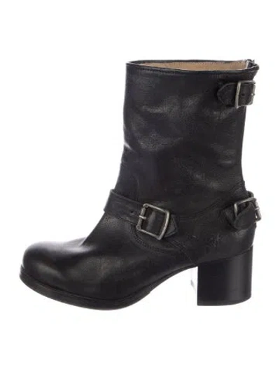 Pre-owned Frye Leather Moto Boots In Black