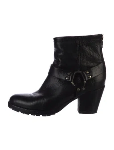 Pre-owned Frye Leather Moto Boots In Black