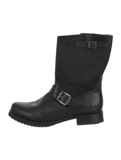 Pre-owned Frye Leather Moto Boots In Black