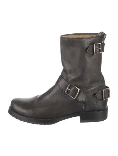 Pre-owned Frye Leather Moto Boots In Black