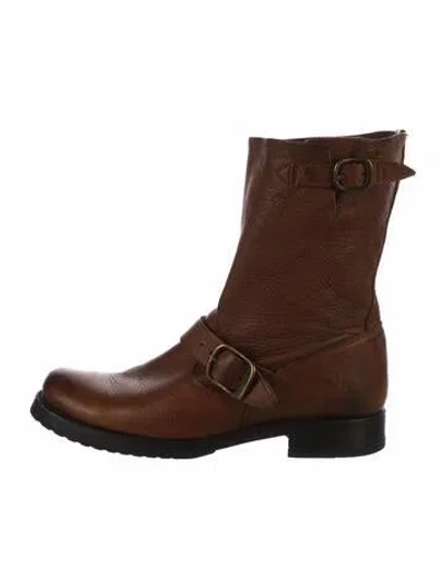 Pre-owned Frye Leather Moto Boots In Black