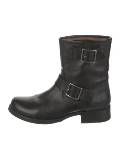 Pre-owned Frye Leather Moto Boots In Black